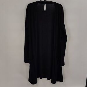 Tickled Teal Open Front Cardigan Size Large Black Front Pockets Long Sleeve